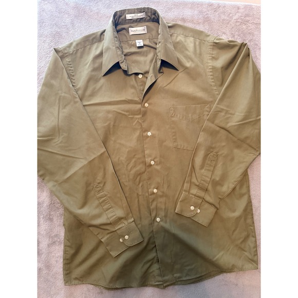 Van Heusen Other - Van Heusen Mens Olive Green Poplin Dress Shirt Wrinkle Free 16 34/35 Long Sleeve